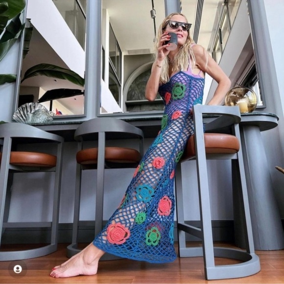 Zara Limited Edition Crochet Blue Flower Dress Sold Out Bloggers Fave Knit - Picture 8 of 15